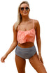 Sexy Glowing Top and Striped Bottom High Waist Swimwear